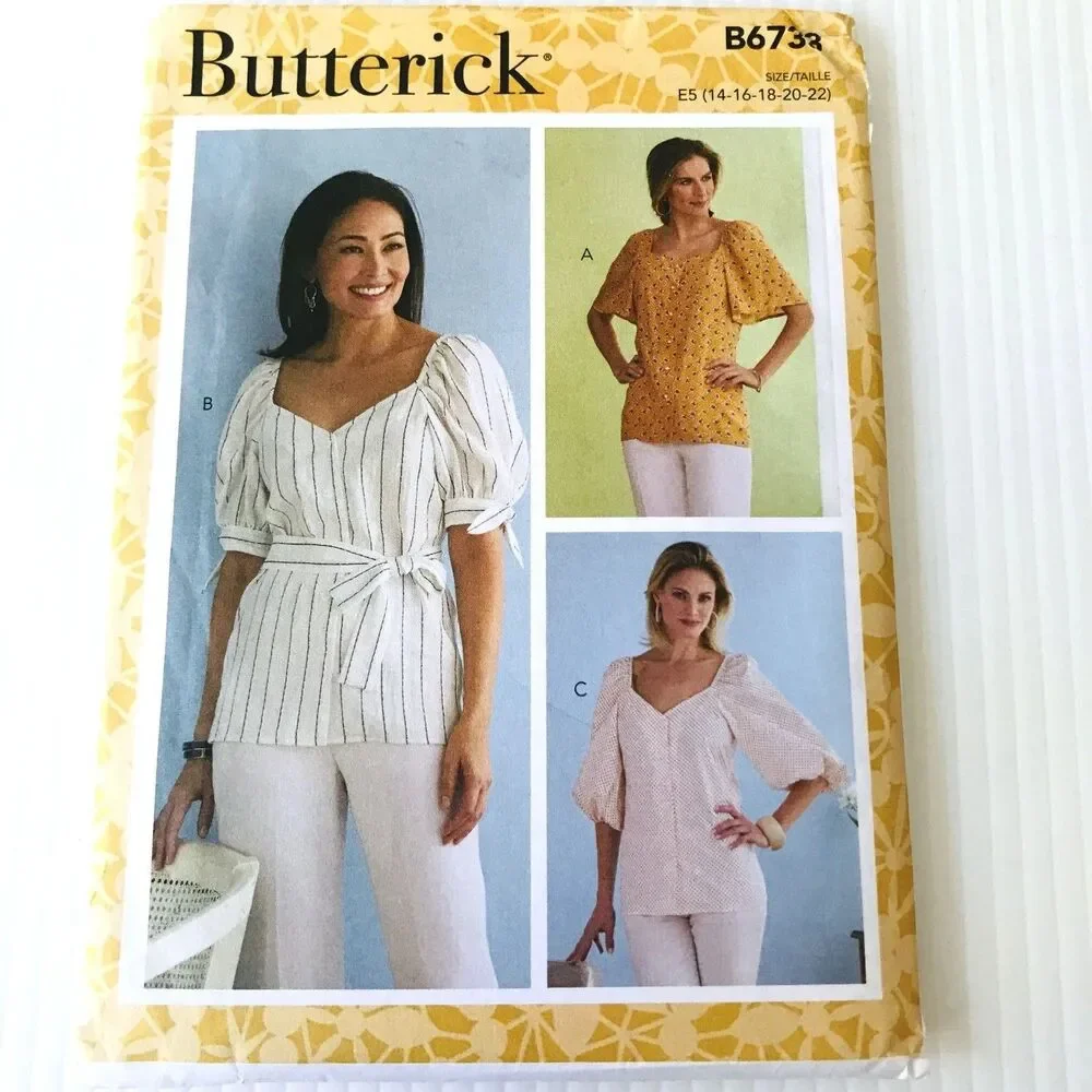 Butterick Sewing Pattern B6733 Misses Tie Front Top Career Casual Plus Sz 14-22